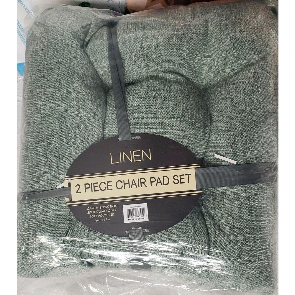 2 THICK REVERSIBLE LINEN CUSHION CHAIR PADS with ties (16